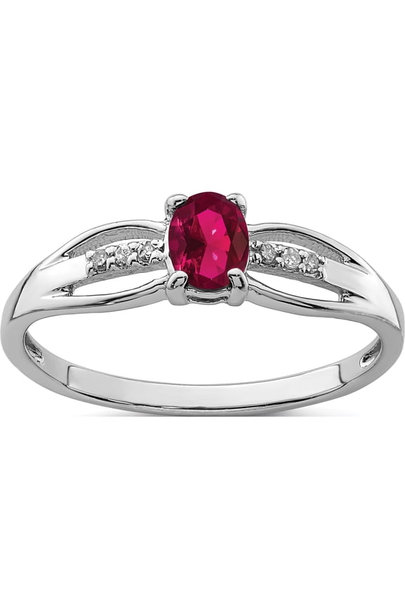 Sterling Silver Rhod-Plated Diamond Created Ruby Ring (Size 8) Made In Thailand qr7064jul-8