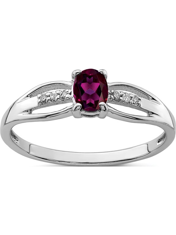 Sterling Silver Rhod-plated Diamond Rhodolite Garnet Ring