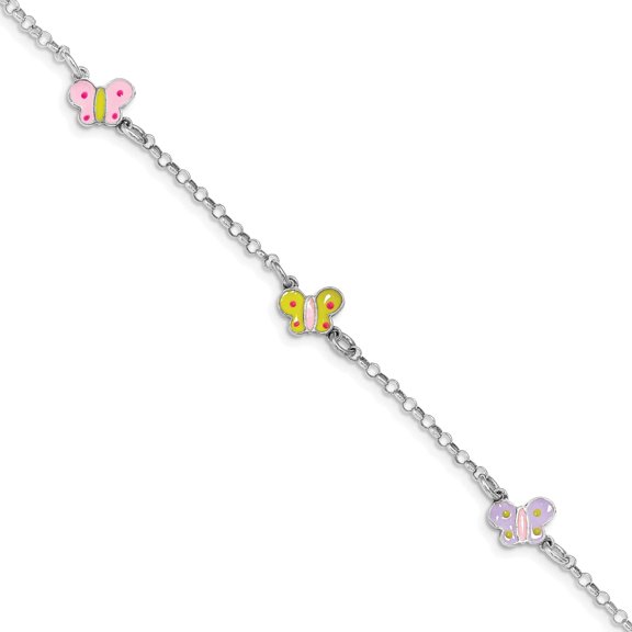 Jewelry by Sweet Pea Sterling Silver Rhodium-plated Polished Multi-color Enameled Butterflies 's Bracelet