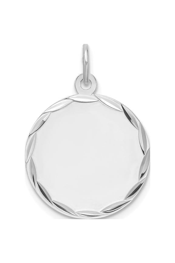 Sterling Silver Rhod-plated Eng Rnd Polish FrontSatin Back Disc Charm Material Primary Purity Alluring Bold Timeless Bring sparkle and sophistication to your day