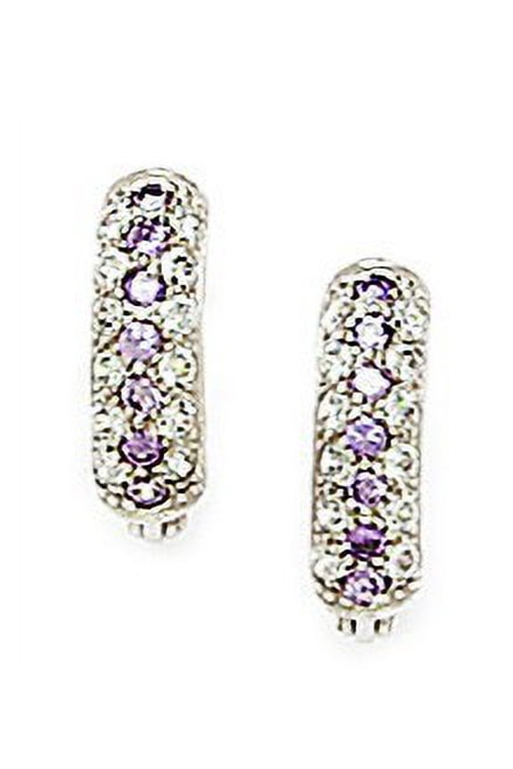 Sterling Silver Rhod. Plated February Purple CZ Fancy Leverback Earrings - Measures 13x4mm