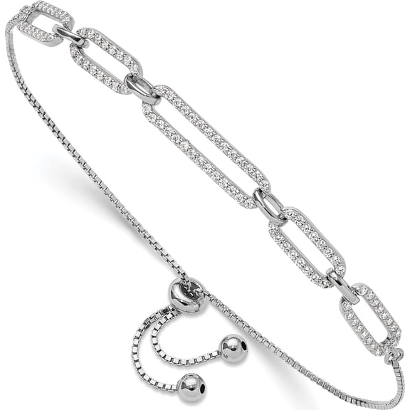 Sterling Silver Rhod-Plated Paperclip Link Cz Adjustable Bracelet (Width 5.1) - Jbsp