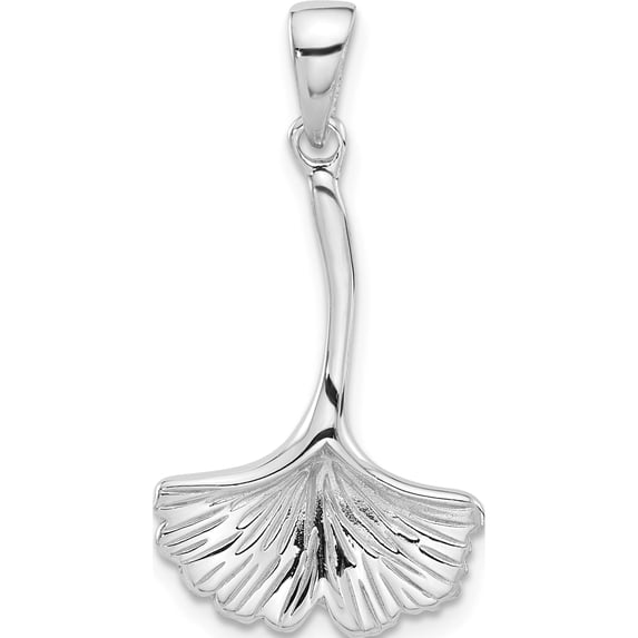 Sterling Silver Rhod-Plated Polished Grooved Ginkgo Leaf Pendant (Width 16.5) (Length 32.85) - Jbsp