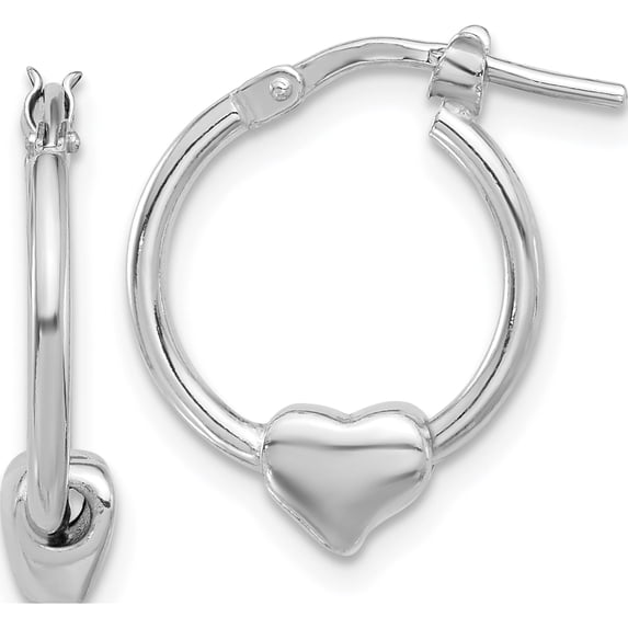 Sterling Silver Rhod-Plated Polished Heart Small Round Hoop Earrings (Width 15.1) (Length 18.55) - Jbsp