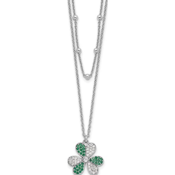 Sterling Silver Rhod-Pltd Cz/Crystal Clover Beaded 16In W/2 In Ext Necklace (Width 16.6) (Length 18) - Jbsp
