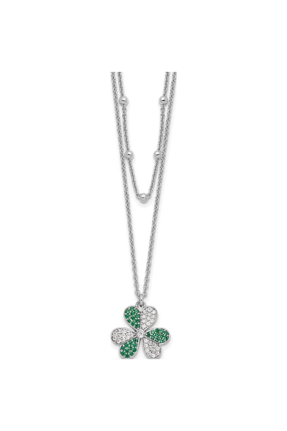 Sterling Silver Rhod-pltd CZ/Crystal Clover Beaded 16in w/2 in ext Necklace