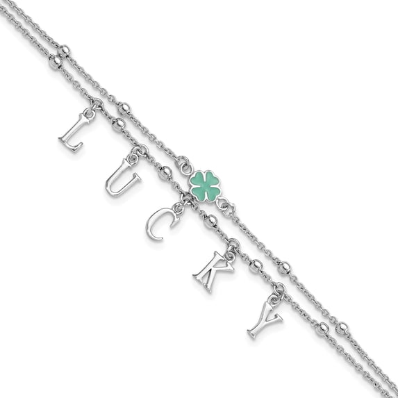 Sterling Silver Rhod-Pltd Enamel Clover Lucky 7.25In W/1In Ext Bracelet (Width 7.7) (Length 8.25) - Jbsp