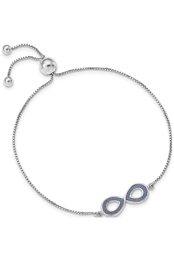Sterling Silver Rhod-pltd Glitter Infused Infinity Adjustable Bracelet