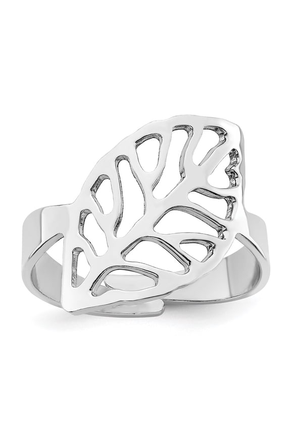 Sterling Silver Rhod. Polished Four Leaf Adjustable Ring