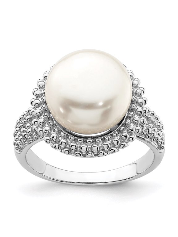 Sterling Silver Rhod-plat 11-12mm White FWC Pearl Ring QR6870