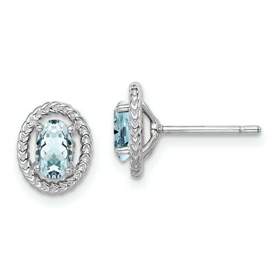 Sterling Silver Rhod-plat Aquamarine Oval Post Earrings