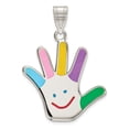 thumbnail image 1 of Sterling Silver Rhod-plate Enamel Autism w/Happy Face Handprint Pendant, 1 of 3