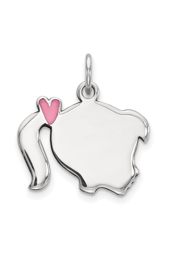 Sterling Silver Rhod-plate Pink Enamel Right Facing Girl Head Disc Charm QM529