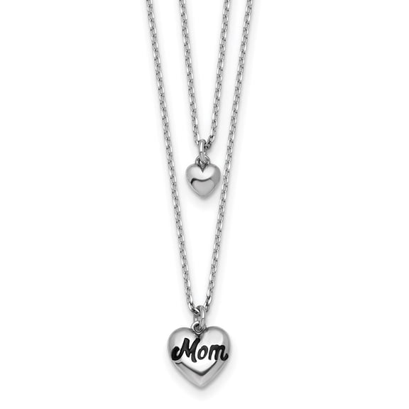 Sterling Silver Rhod-plated 2 Strand Enamel Mom Heart w/1in ext Necklace 16 Inches