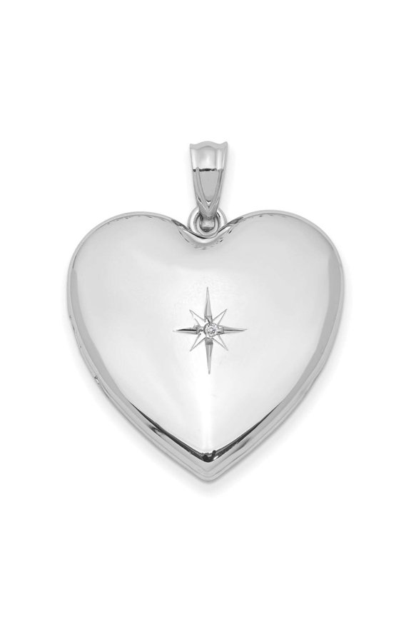 Lockets Sterling Silver Rhod-plated 24mm w/ Diamond Star Design Heart Locket