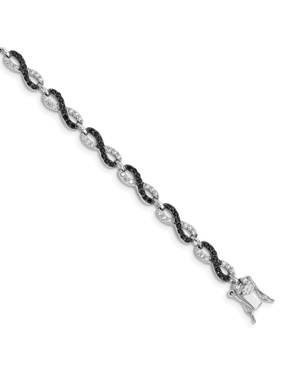 Sterling Silver Rhod-plated 7.5in Black/White CZ Bracelet