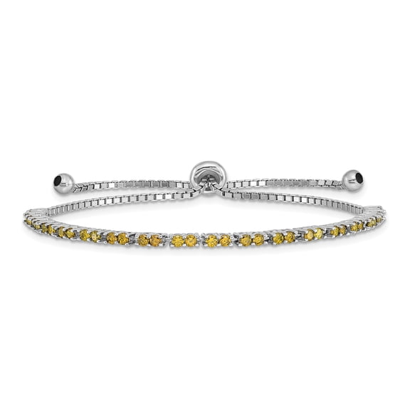 Sterling Silver Rhod-plated August Lime CZ Adjustable Bracelet