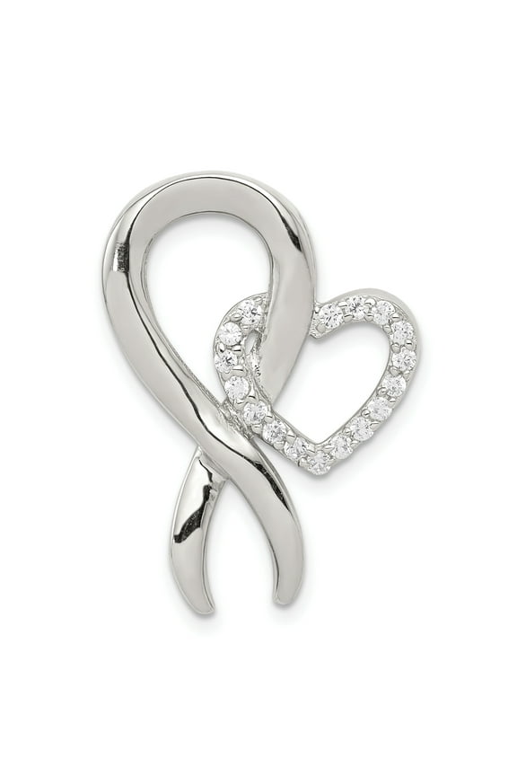 FJC Finejewelers Sterling Silver Cubic Zirconia Heart and Breast Cancer Ribbon Pendant Necklace - Chain Included