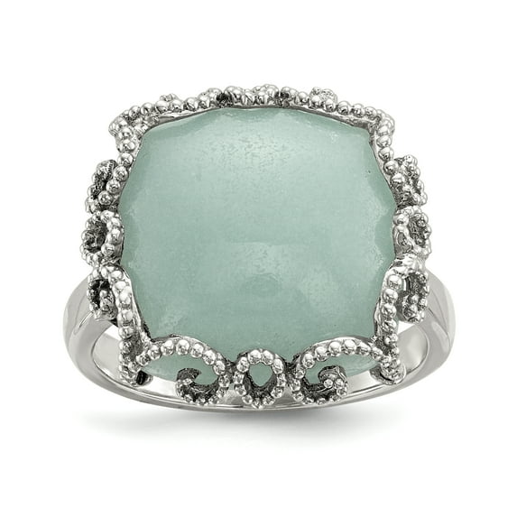 Sterling Silver Rhod-plated Created Amazonite Polished/Textured Ring QR6755
