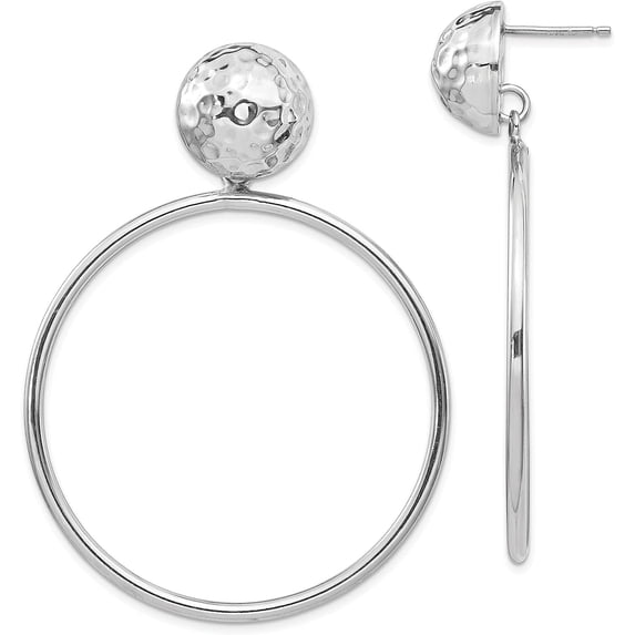 Sterling Silver Rhod-plated Dangle Hoop Post Earrings - 57mm- Made In Italy