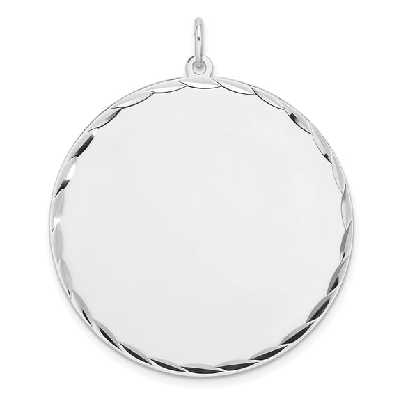 Sterling Silver Rhod-plated ENG. Round Polish Front/Satin Back Disc Charm