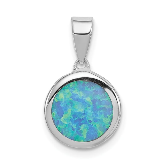 Sterling Silver Rhod-plated Lab Created Opal Round Pendant QP4420
