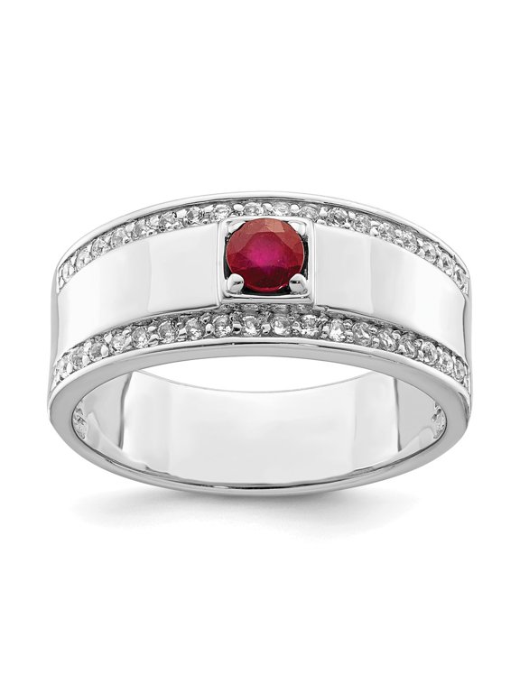 Sterling Silver Rhod-plated Men's African Ruby and White Topaz Ring QR6837