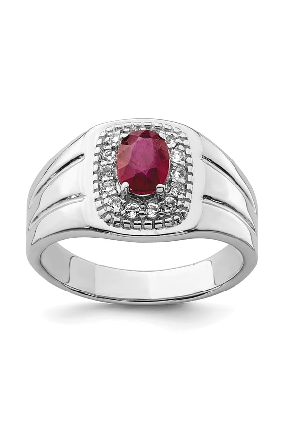 Sterling Silver Rhod-plated Men's African Ruby and White Topaz Ring QR6839