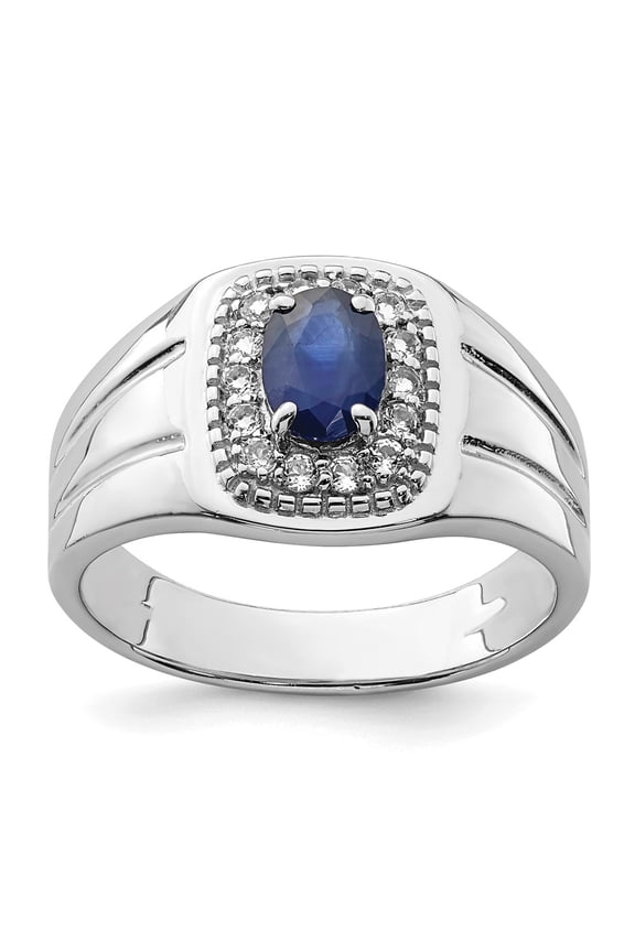 Sterling Silver Rhod-plated Men's Blue Sapphire and White Topaz Ring QR6840