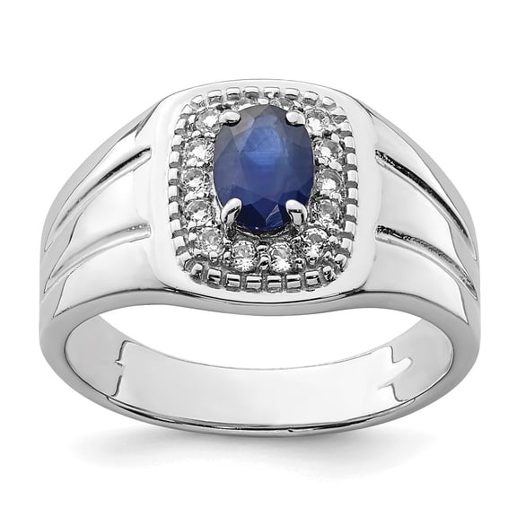 Sterling Silver Rhod-plated Men's Blue Sapphire and White Topaz Ring QR6840