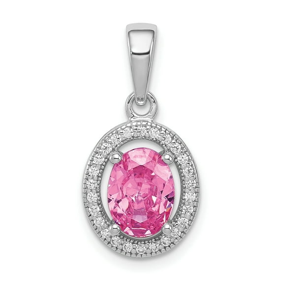 Sterling Silver Rhod-plated Pink and White CZ Oval Pendant QP4249