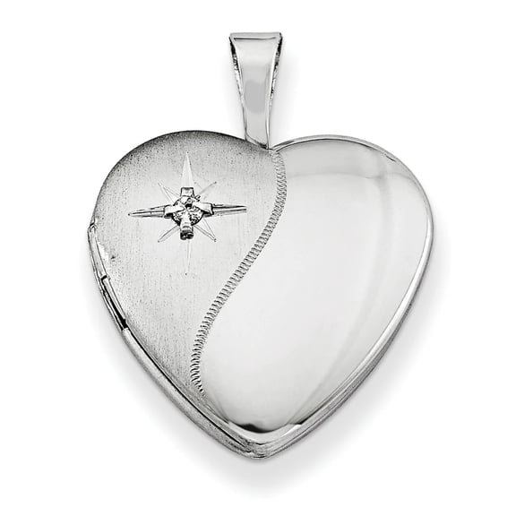 Lockets Sterling Silver Rhod-plated Polished/Satin Diamond 16mm D/C Heart Locket