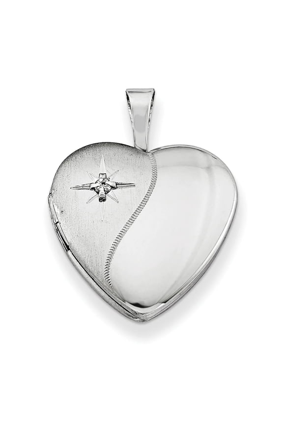 Lockets Sterling Silver Rhod-plated Polished/Satin Diamond 16mm D/C Heart Locket