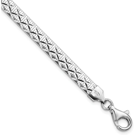 Sterling Silver Rhod-plated Polished Textured Reversible Bracelet - 7.5"- Made In Italy