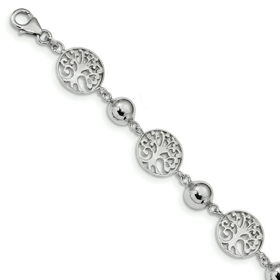 Sterling Silver Rhod-plated Round Tree and Circle w/1in ext. Bracelet Q-QG4236-7