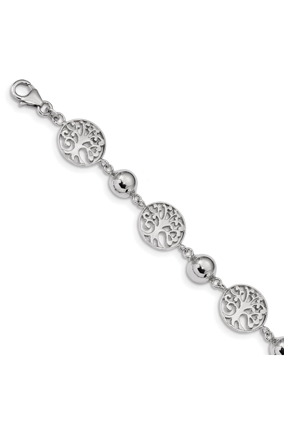 Sterling Silver Rhod-plated Round Tree and Circle w/1in ext. Bracelet Q-QG4236-7