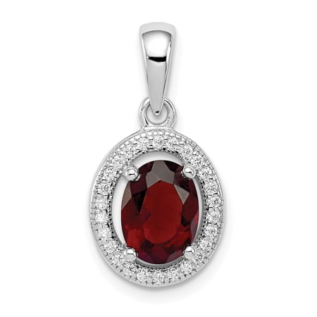 Sterling Silver Rhod-plated w/ Dark Red and White CZ Oval Pendant QP4240
