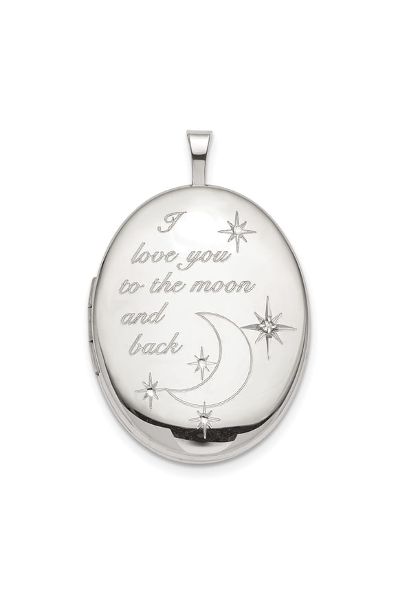 Sterling Silver Rhod-pltd 20mm LOVE TO THE MOON Diamond Oval Locket Charm Pendant
