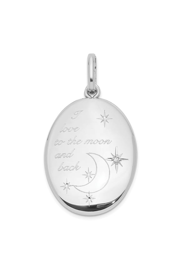Sterling Silver Rhod-pltd 26mm Diamond I LOVE MOON Oval Swing Locket