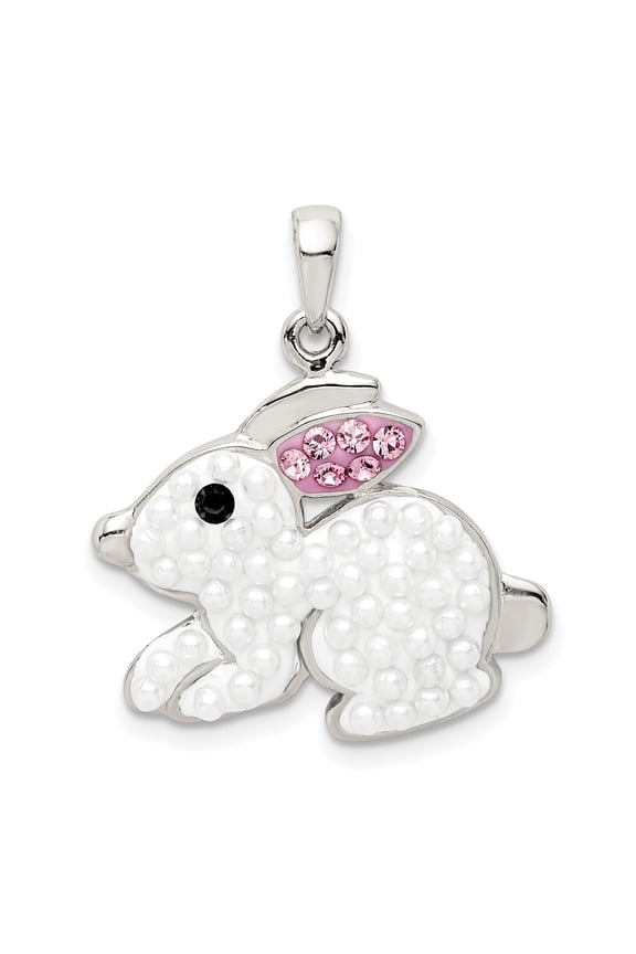 Sterling Silver Rhod-pltd Imitation Pearl/Preciosa Crystal Rabbit Pendant QC9543
