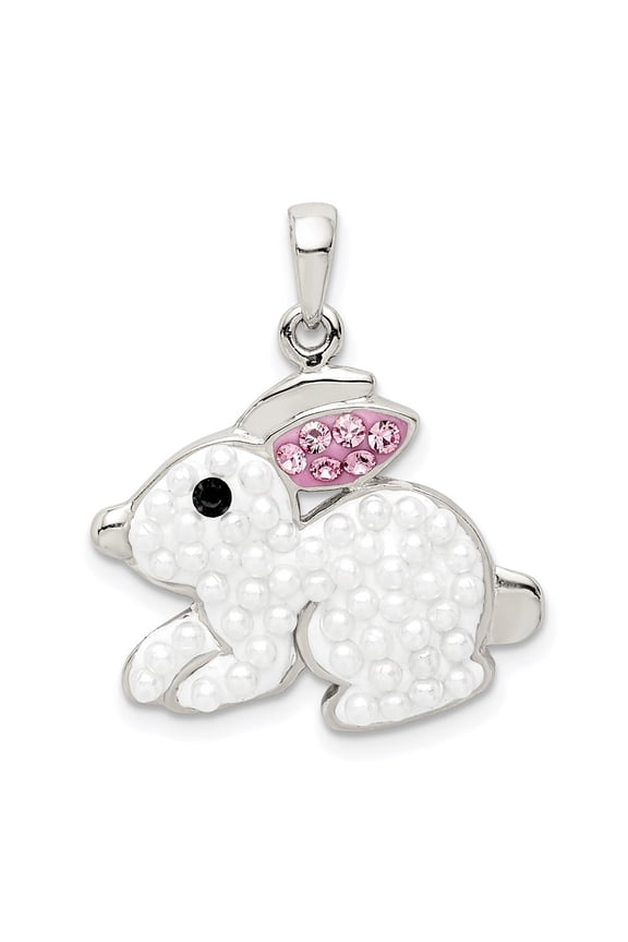Sterling Silver Rhod-pltd Imitation Pearl/Preciosa Crystal Rabbit Pendant
