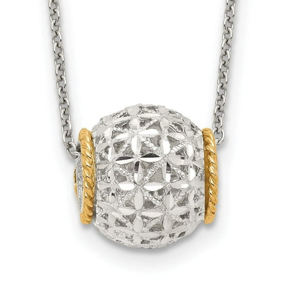 Sterling Silver Rhod-pltd w/14k Accent Spinner Barrel Pendant Necklace QG3122