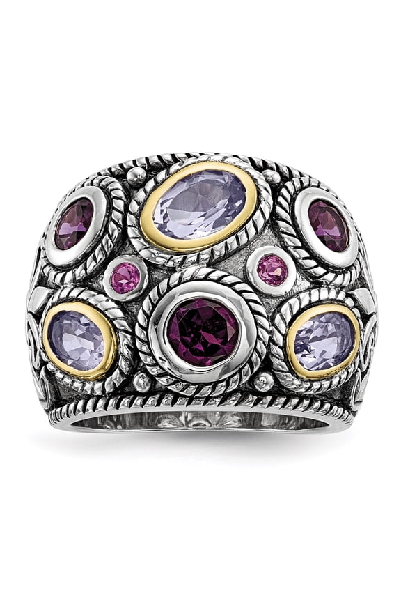 Sterling Silver Rhod. w/14k Pink Qrtz Rhodolite GA & Pink Tourmaline Ring QR6785