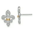 thumbnail image 1 of Sterling Silver Rhodium & 14k Yellow Gold Diamond Fleur de Lis Post Earrings Sterling Silver Earrings, 1 of 1