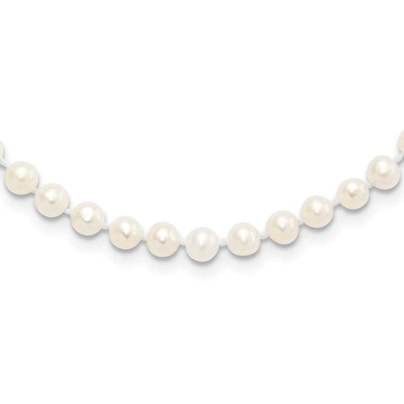 Sterling Silver Rhodium 4-5mm White Freshwater Cultured Pearl Necklace