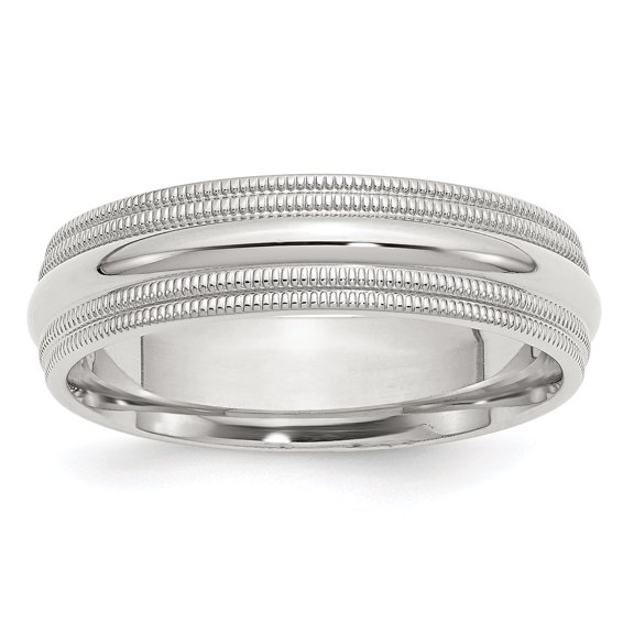 Sterling Silver Rhodium 6mm Comfort Fit Double Milgrain Size 4 Band QDMC060RH