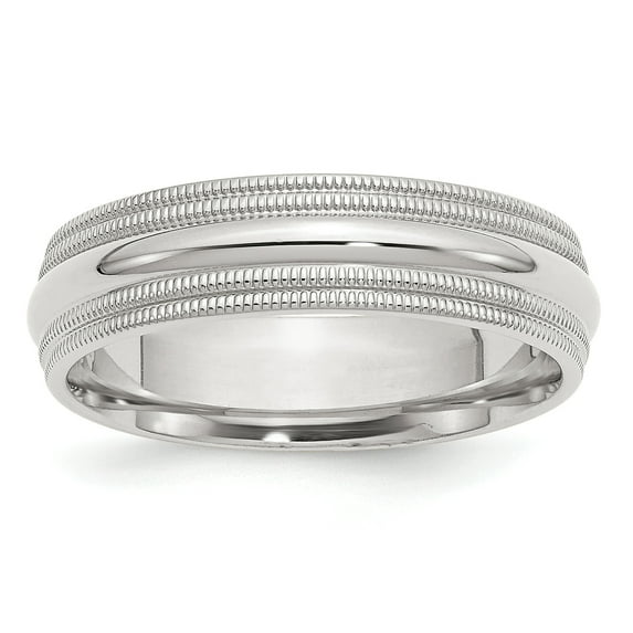 Sterling Silver Rhodium 6mm Comfort Fit Double Milgrain Size 9.5 Band QDMC060RH