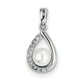 thumbnail image 1 of Sterling Silver Rhodium 6mm Freshwater Cltrd Pearl & Diamond Teardrop Pendant, 1 of 1