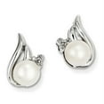 thumbnail image 1 of Sterling Silver Rhodium 6mm Freshwater Cult Pearl & Diamond Post Earrings, 1 of 2