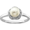thumbnail image 1 of Sterling Silver Rhodium 6mm Fw Cultured Button Pearl & Diamond Ring (Size 6) Made In India qdx854-6, 1 of 5